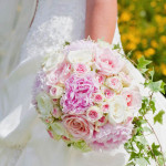 bouquet pink peony ivory green